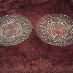 Lot of 2 Lunch Plates Vintage Pink Hobnail Bubble Depression Glass 8 3/8”